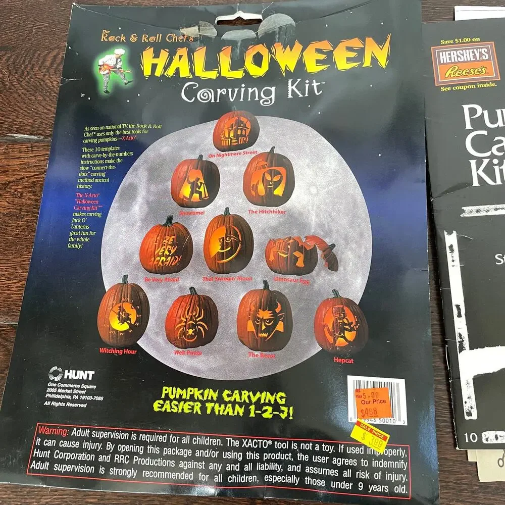 Vintage Pumpkin Carving Kit Halloween 2000 Pumpkin Masters Stencils & Saws Y2K